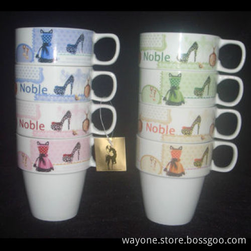 Porcelain double mug, stackable, fashionable design